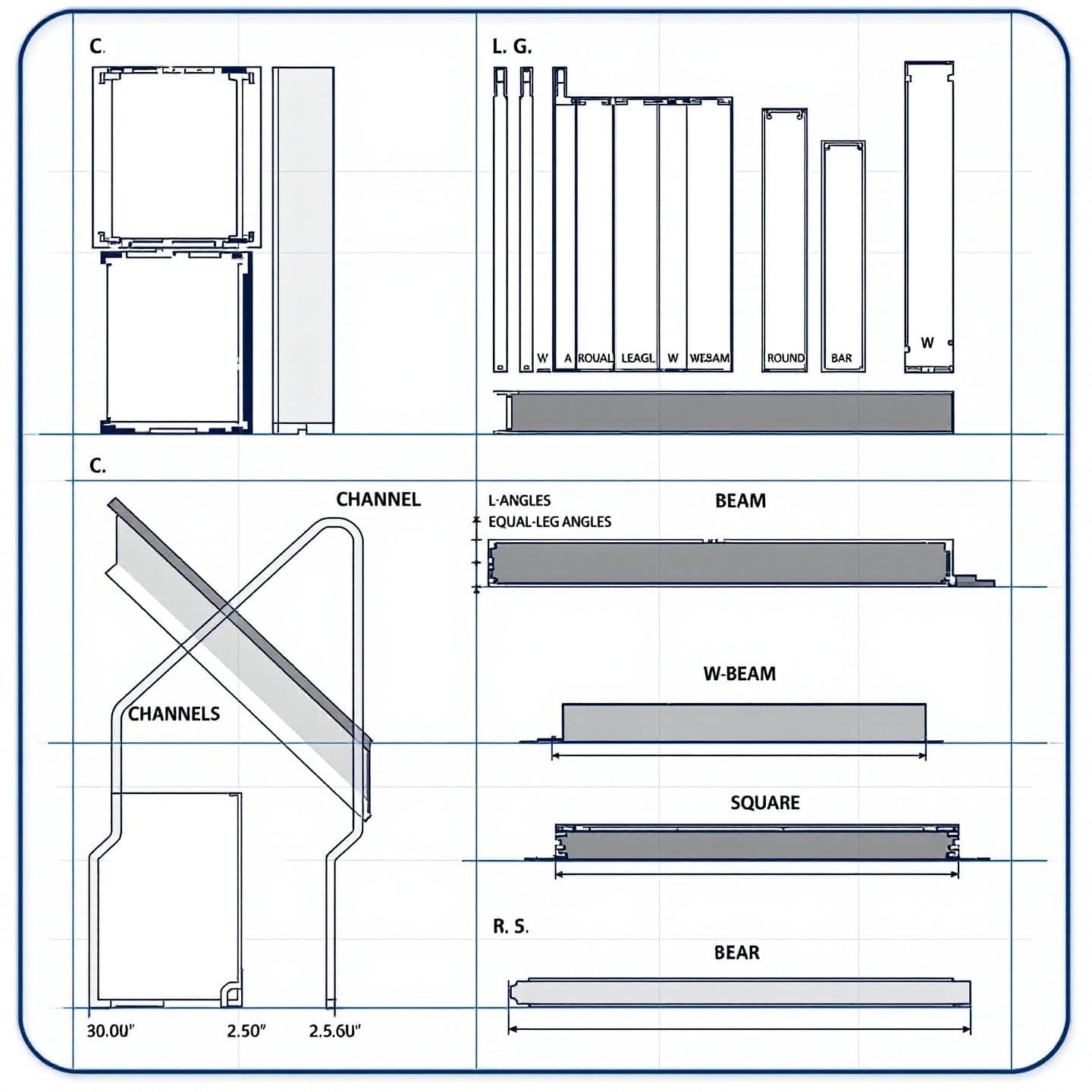 variety of aluminum structural shapes used in construction